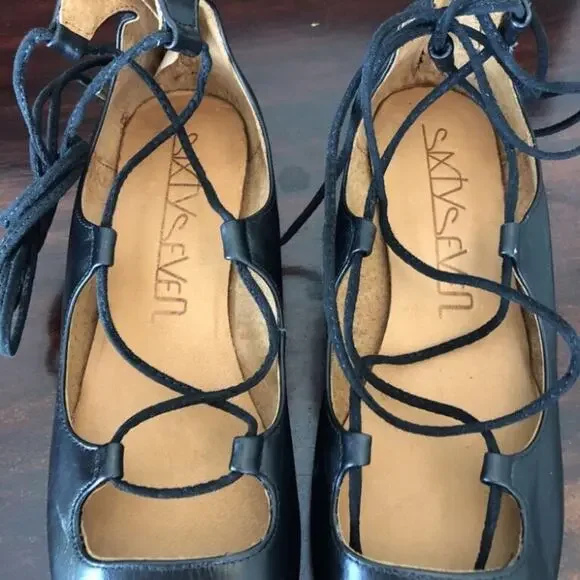Sixtyseven NWOB Black Laced Ballerina Flat 37 - Picture 4 of 5
